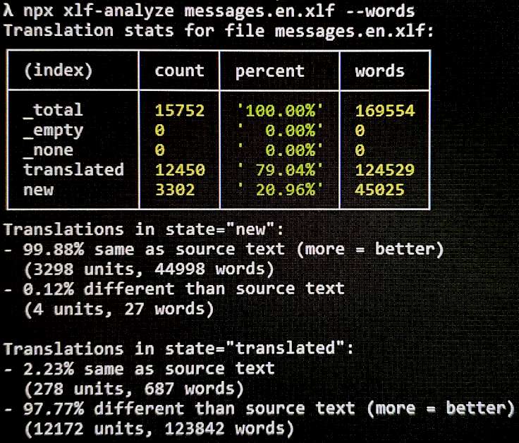 Screenshot of console running xlf-analyze script